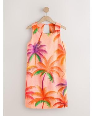 Next Linen Rich Square Neck Shift Mini Dress - Multicolor