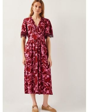 Monsoon Aimee Floral Print Jersey Midi Dress - Red