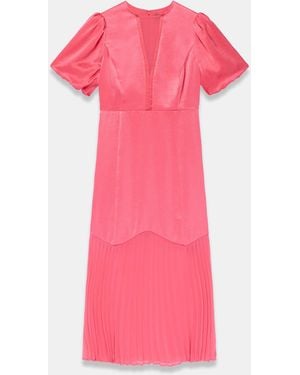 Mint Velvet Satin Pleated Midi Dress - Pink