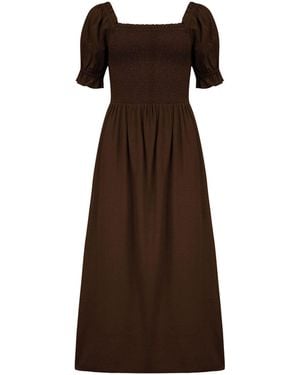 Pour Moi Daisy Linen Blend Midi Dress - Brown