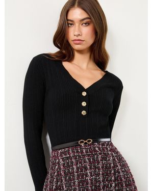 Lipsy Mini Boucle Check 2-In-1 V-Neck Knitted Dress - White