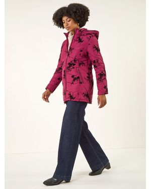 Roman Floral Flock Padded Coat - Pink