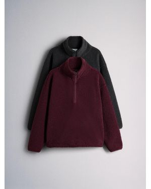 The Set 2 Pack Premium Quarter Zip Borg Sweaters Burgundy Ash - Red