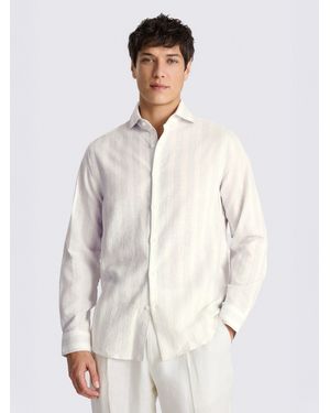 Moss Wide Stripe Cotton Linen Shirt - White