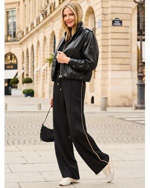 Sosandar Wide Leg Pants With Camel Side Stripe - Natural