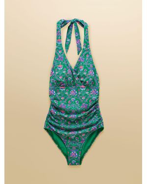 Joules Wrap Halterneck Tummy Control Swimsuit - Blue
