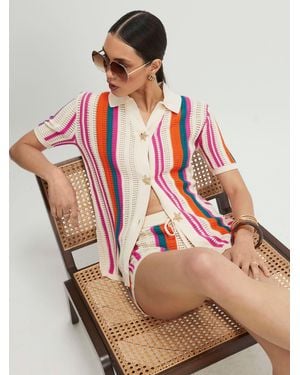 River Island Striped Knit Polo Shirt - Pink