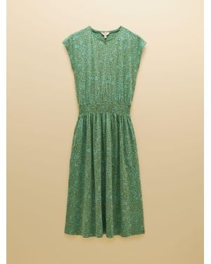Joules Lilia Jersey Smocked Waist Midi Dress - Green