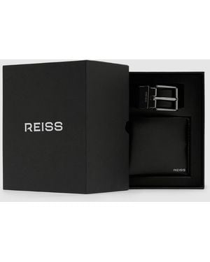 Reiss Gordon Leather Wallet And Belt Gift Set - Black