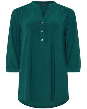 M Com Half Placket Collarless Shirt - Green