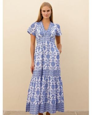 Aspiga Pippa Cotton Block Print Dress - Blue