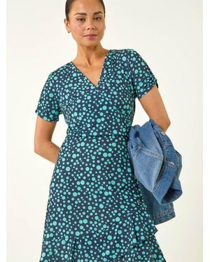Roman Petite Spot Frill Hem Dress - Blue