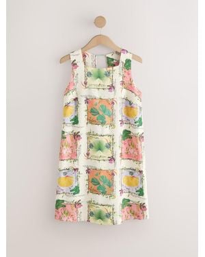 Next Linen Rich Square Neck Shift Mini Dress - White