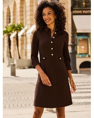 Sosandar Textured Button Front Shirt Dress - Brown