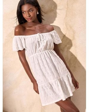Lipsy Textured Jersey Broderie Mini Dress - Natural