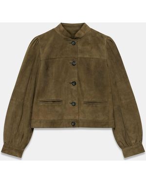 Mint Velvet Leather Puff Sleeve Jacket - Green