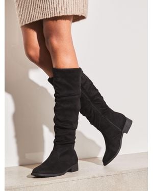 Lipsy Kniehohe Stiefel Aus Velourslederimitat Mit Raffungeu 36 (Uk 3) - Schwarz