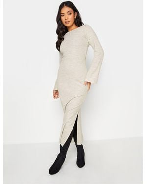 PixieGirl Petite Twist Back Ribbed Dress - White