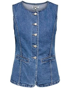 ONLY Denim Button Through Waistcoat - Blue