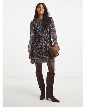 Simply Be Border Print Shirred Skater Dress - Black