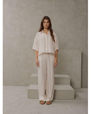 Smith & Soul Striped Cropped Shirt Blouse - Natural