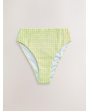 Next Lime Gingham Crinkle High Waist Leg Bikini Bottoms - Green
