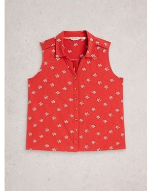 White Stuff Amy Emb Sleeveless Shirt - Red
