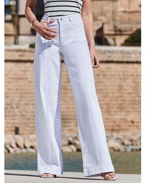Sosandar Pintuck Detail Wide Leg Jeans - Blue