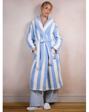 Threadbare Stripe Borg Dressing Gown - Blue