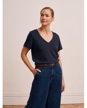 Celtic & Co. Linen Cotton V-Neck T-Shirt - Blue