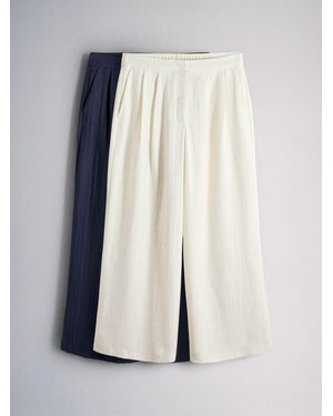 The Set 2 Pack Pull On Pleated Front Wide Leg Pants With Linen/Cream - White