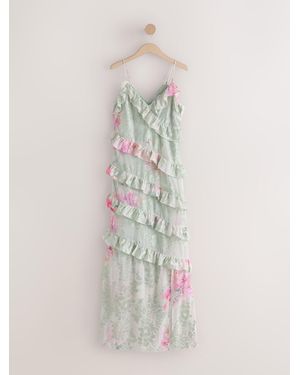 Next Strappy Ruffle Occasion Dress - White