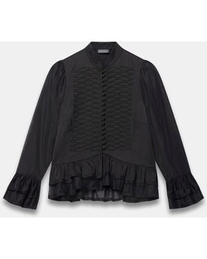 Mint Velvet Frogging Detail Ruffle Blouse - Black