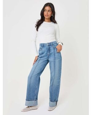 Threadbare Wide Leg Turn Up Jeans - Blue