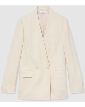 Reiss Jacquard-Stripe Collarless Double-Breasted Blazer - Natural