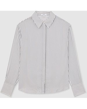 Reiss Annika - Blue/ivory Stripe Concealed-placket Shirt, Us 4 - Multicolor
