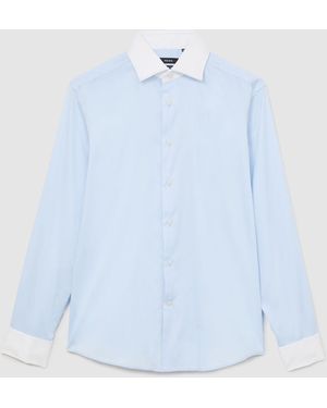 Reiss Cotton-Stretch Contrast Double-Cuff Shirt Regular-Fit - Blue