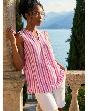 Roman Stripe Print Pleated Vest Top - Pink