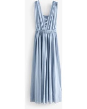 Next Mesh Multiway Wedding Guest Bridesmaid Maxi Dress - Blue