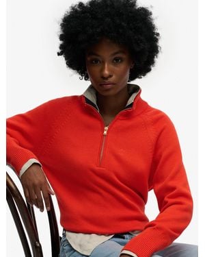 Superdry Classic Cotton Knit Half Zip Sweater - Red