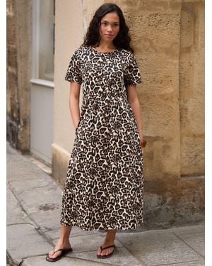 Threadbare Cotton Smock Style Midi Dress - Brown