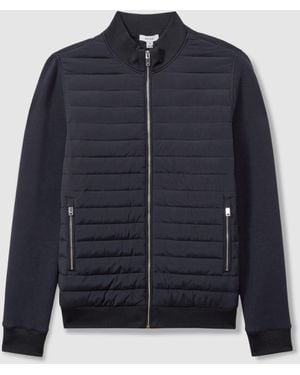 Reiss Freddie - Navy Hybrid Quilt And Interlock Jersey Zip-through Jacket - Blue