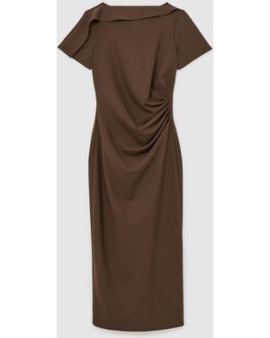 Reiss Hilary Ruched-Detail Boat-Neck Midi Dress - Brown