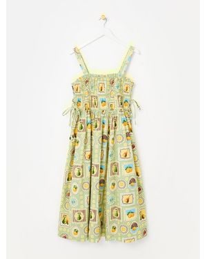 Oliver Bonas Fruit Postcard Print Strappy Midi Dress - White