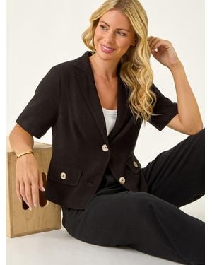 Roman Petite Linen Mix Buttoned Jacket - Black