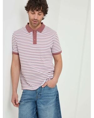 Threadbare Popcorn Stripe Cotton Polo Shirt - White