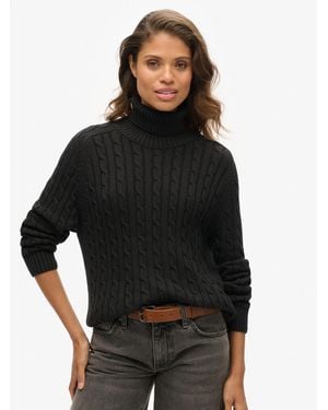 Superdry Slouchy Cable Roll Neck Sweater - Black