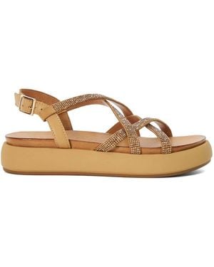 Dune Ledge Strappy Embellished Flatform Sandals - Natural
