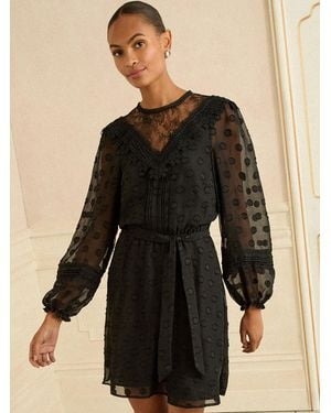 Love & Roses Petite Spot Jacquard Mini Dress - Black