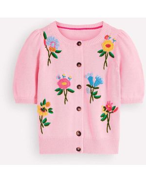 Boden Puff Sleeve Cotton Cardigan - Pink